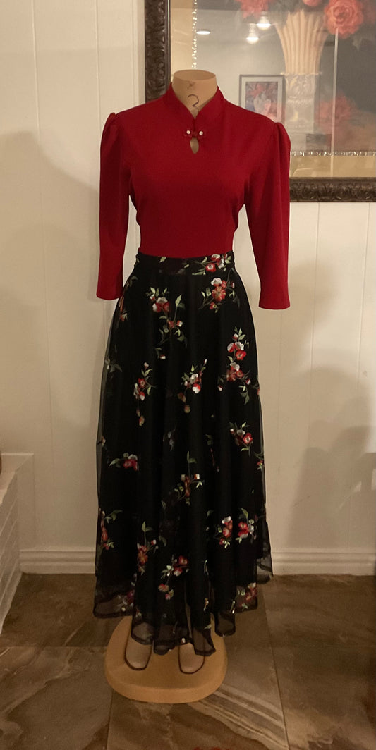 Red roses maxi dress